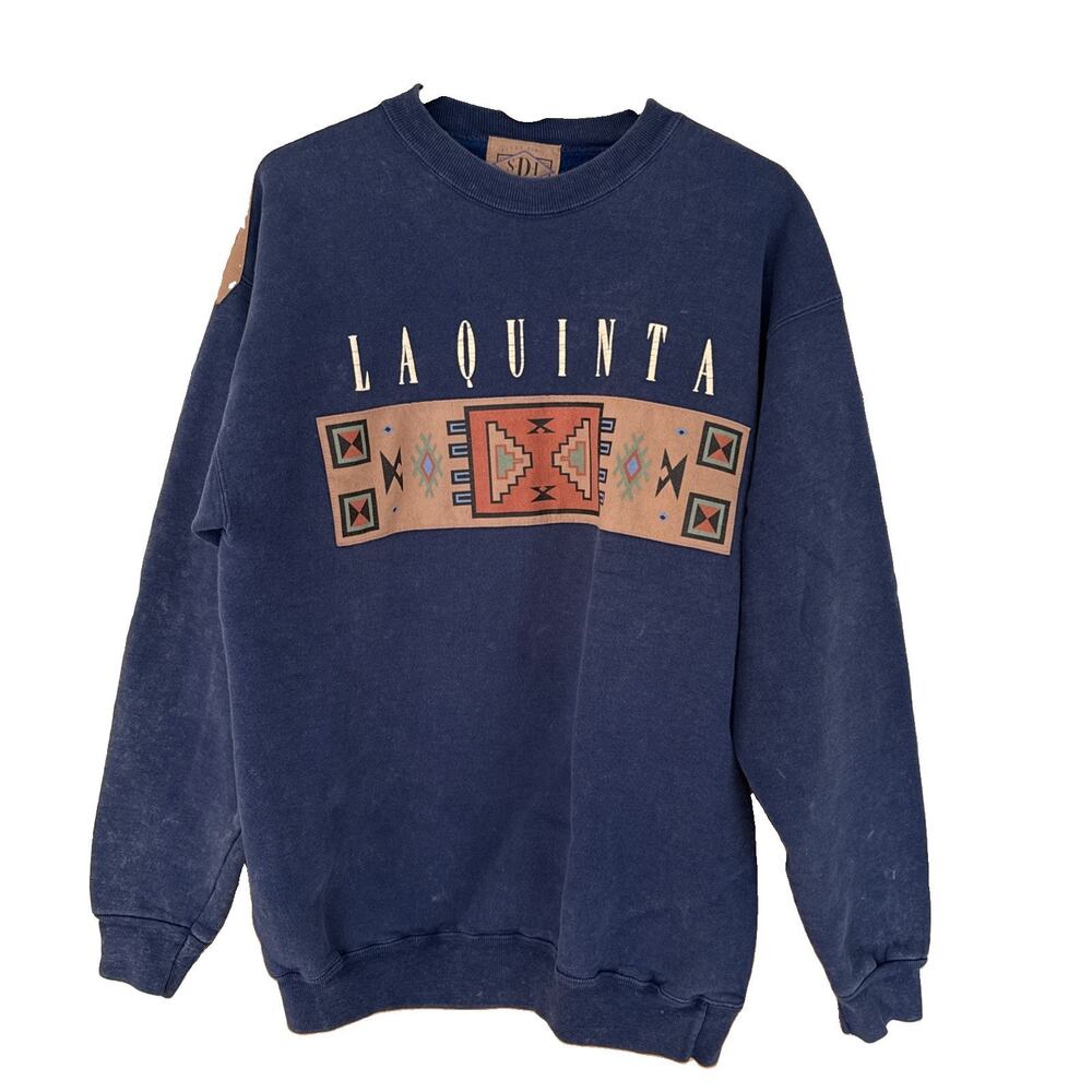 Vintage Sidi La Quinta Blue Sweatshirt XL Faux Suede Southwest Santa Fe